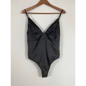 For Love & Lemons Skivvies Black Satin Bodysuit - Size M